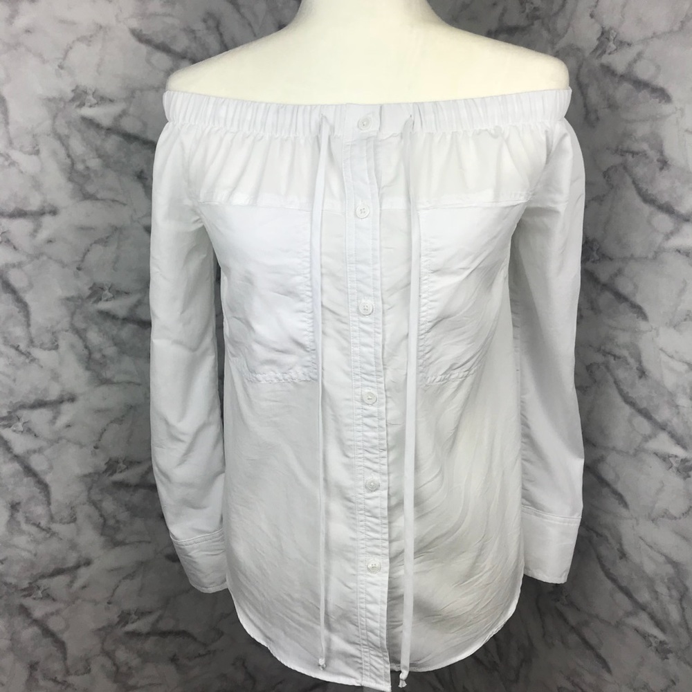 Mossimo White Off Shoulder Button Down Blouse